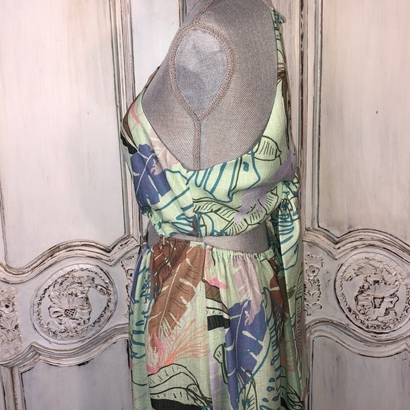 ASOS Peekaboo Waist Vacation Beachy Luau Textured Tropical Print Maxi Dress S/8 - Picture 4 of 12